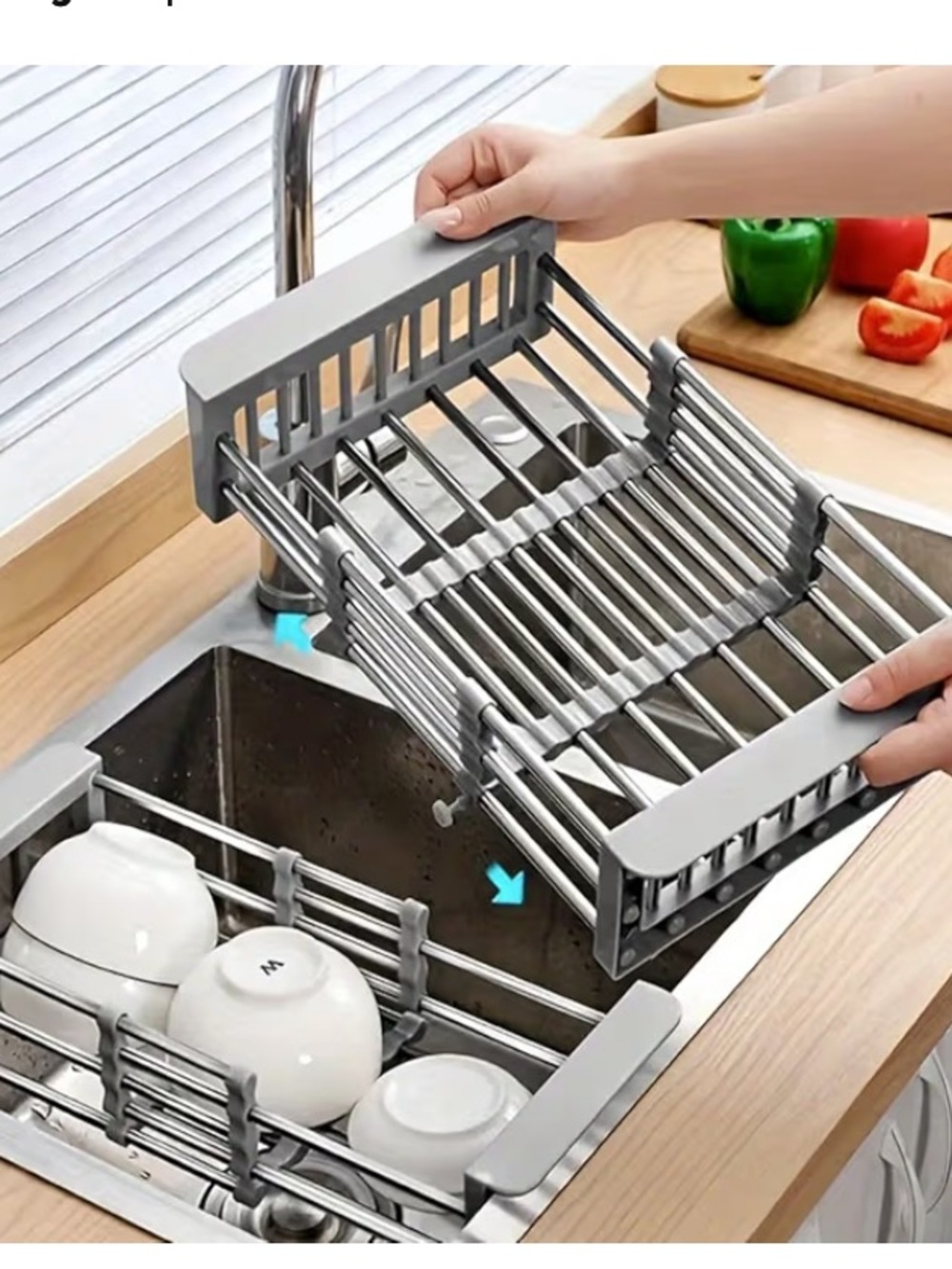 Adjustable Over-the-Sink Dish Drying Rack — Gray